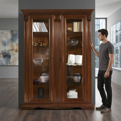 Vitrine Glazen Kast Woonkamer Etalage 2-Deurs Vitrines Barok Rococo Massief Hout