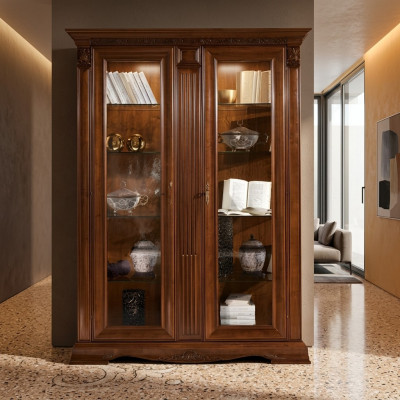 Vitrine Glazen Kast Woonkamer Etalage 2-Deurs Vitrines Barok Rococo Massief Hout