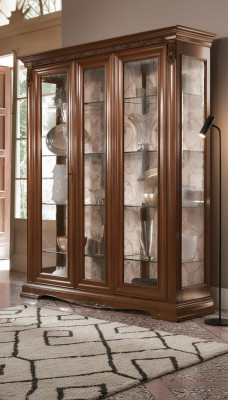 Vitrine, vitrinekast, glazen kast, woonkamer rek, barok, rococo, echt hout.
