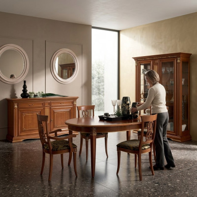Eetkamer Complete Tafel Dressoir 4x Stoel Set Vitrine Barok 7-delig Massief hout