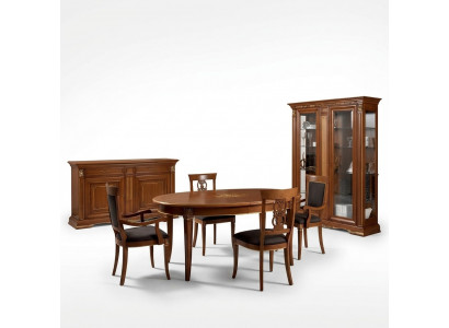 Eetkamer Complete Tafel Dressoir 4x Stoel Set Vitrine Barok 7-delig Massief hout