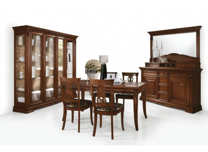Eetkamer compleet tafel dressoir 4x stoel set vitrine barok massief hout