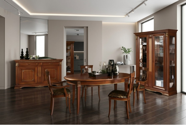 Eetkamer set massief hout barok rococo tafel 4x stoelen vitrine dressoir