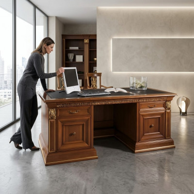 Bureau kantoor bureau klassiek ontwerp kantoortafels barok rococo massief hout.