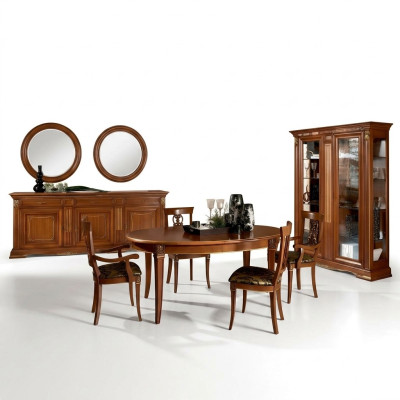 Klassieke eettafel massief hout eetkamerset 6x stoel met armleuning 7-delige set.