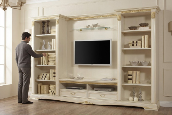 Wandmeubel TV-wand massief hout Stijl Klassiek Italiaans woonkamer meubels