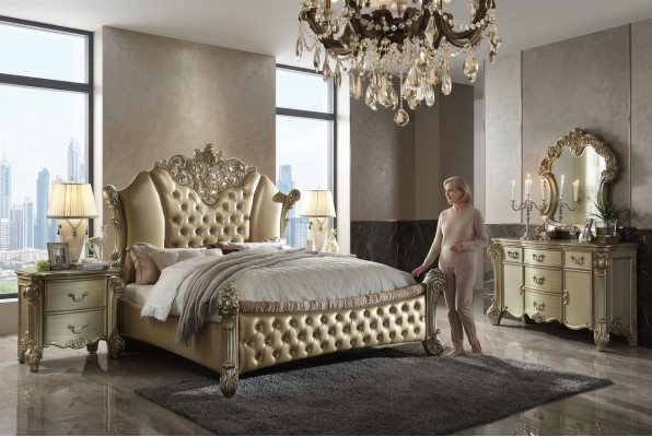 Slaapkamer set Nachtkastjes Bed 5-delig Barok Rococo Antiek Stijl Hout