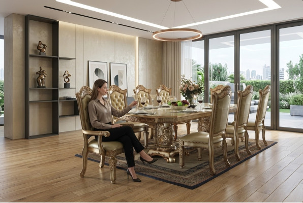 Koninklijke 7-delige eetkamerset eettafel 6x stoelen in barok en rococo stijl.