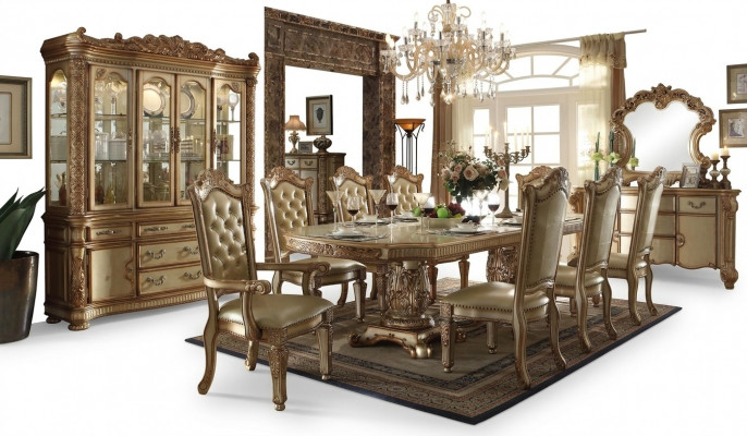 Koninklijke 7-delige eetkamerset eettafel 6x stoelen in barok en rococo stijl.