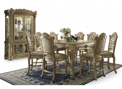 Gouden eetkamerset, ontwerpeettafel met x8 stoelen, eetkamermeubilair 9-delig.