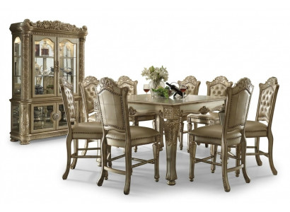 Klassieke Gouden Eetkamerset Rechthoekige eettafel 8x Chesterfield stoelen Vitrine 10-delig