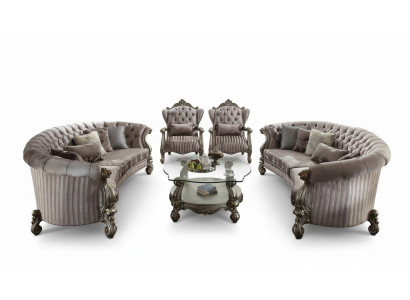Unieke set Chesterfield luxe meubels 4-delig. 2x ronde bank + 2x fauteuil.