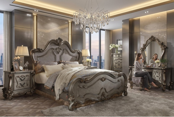 Klassieke slaapkamerset Bed 2x Nachtkastje Commode Spiegel 5-delig.