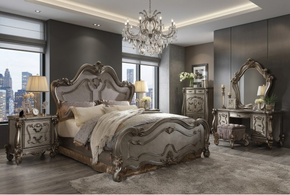 Klassieke slaapkamerset Bed 2x Nachtkastje Commode Spiegel 5-delig.