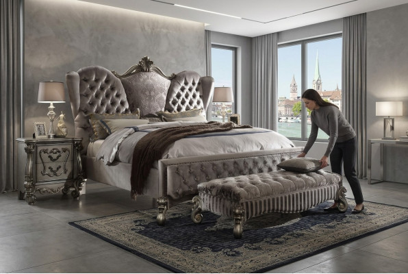 Ontwerp luxe slaapkamer 3-delige set Bed 2x nachtkastje Klassieke beddenset