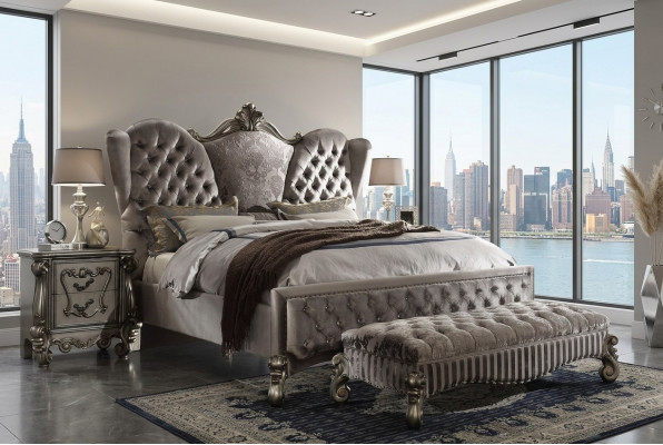 Ontwerp luxe slaapkamer 3-delige set Bed 2x nachtkastje Klassieke beddenset