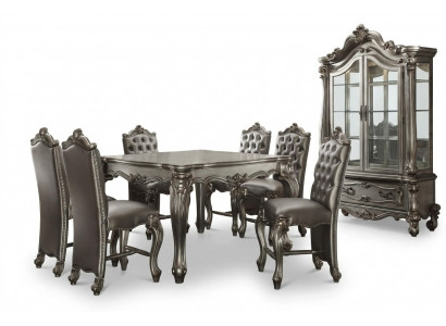 Eetkamer meubels Grijze barokstijl Inrichting Eettafel Vitrine met 6 stoelen