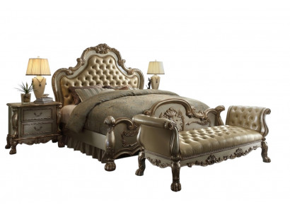 Chesterfield lederen luxe bedden bed 2x nachtkastjes kruk tweepersoonsbed