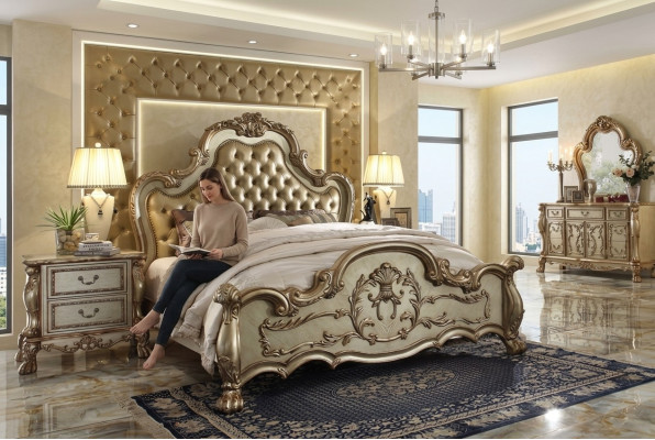 Klassiek bed in barok stijl Chesterfield Rococo Stijl Hotel Dubbel Leer Antiek