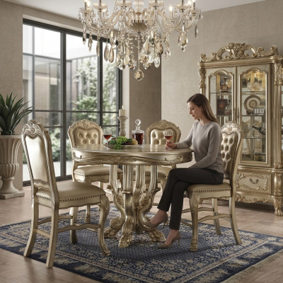 Ronde eetkamertafel van hout, klassieke barok en rococo meubels nieuw.