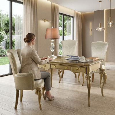 Kantoor set inrichting bureau set houten tafel stoel barok rococo 2-delig.