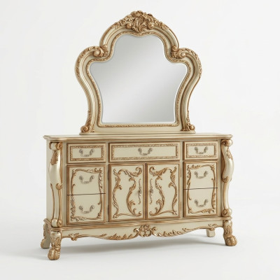 Edel dressoir buffet dressoir kast + spiegel barok rococo dressoir hout nieuw
