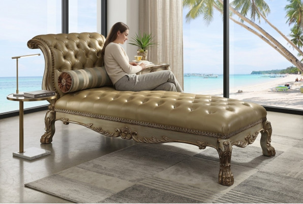 Chaise longues Chesterfield ligbed Chaise lederen sofa Gouden ligbedden Chsterfield