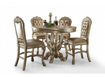 Klassieke gouden ronde eettafel tafel eetkamer Chesterfield x4 stoelen 5-delige set.