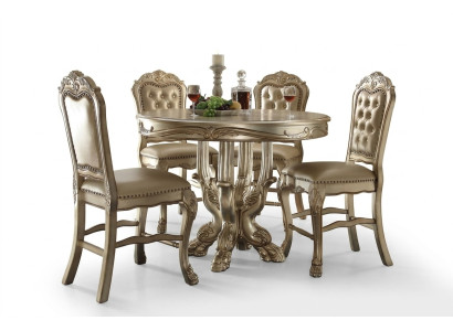 Klassieke gouden ronde eettafel tafel eetkamer Chesterfield x4 stoelen 5-delige set.