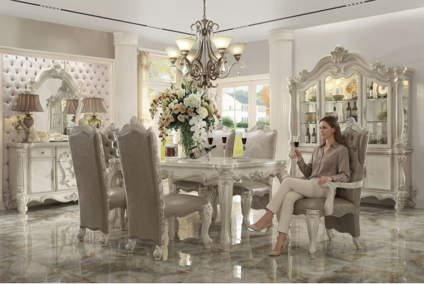 Koninklijke eetkamerset Barok-Rococo eetkamermeubilair 6 stoelen Eettafel 7-delige set.