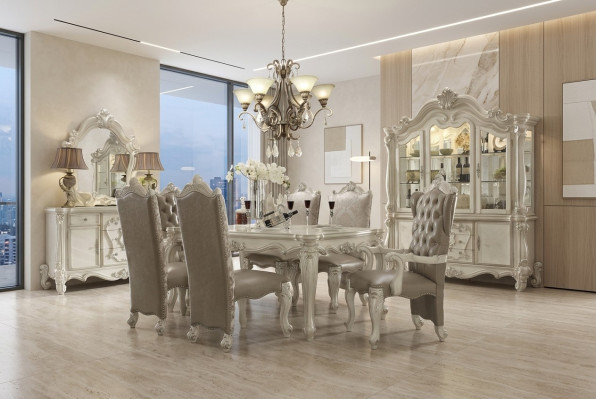 Koninklijke eetkamerset Barok-Rococo eetkamermeubilair 6 stoelen Eettafel 7-delige set.