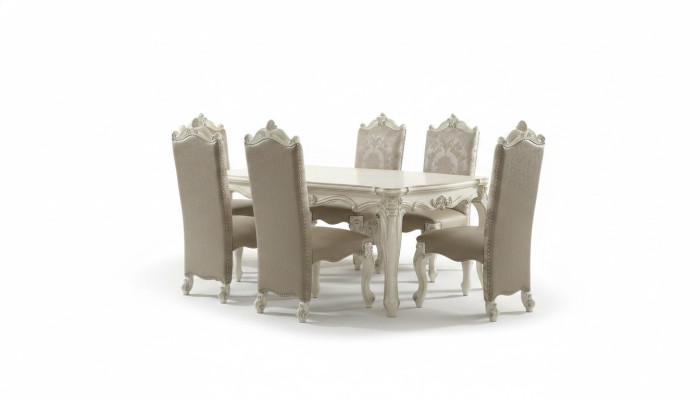 Koninklijke eetkamerset Barok-Rococo eetkamermeubilair 6 stoelen Eettafel 7-delige set.