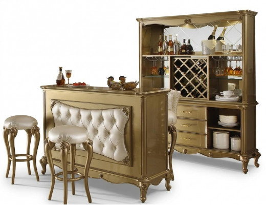 Complete bar 4-piece set. Bartisch 2x Bar stool Cabinet Baroque Rococo Set.