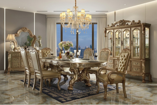 Klassieke eettafel Luxe Chesterfield stoelen Ontwerp Eetkamerset 9-delig.