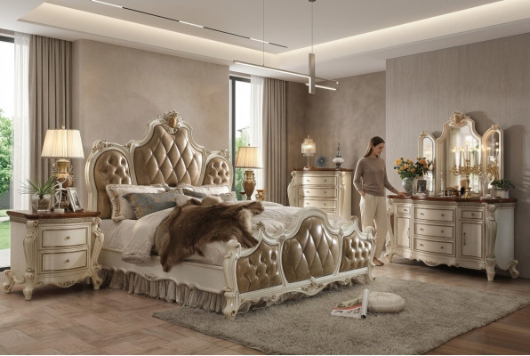 Slaapkamer set Nachtkastjes Bed 5-delig Rococo Barok Antieke Stijl Houten Bed
