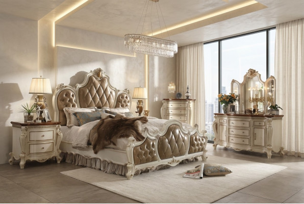 Slaapkamer set Nachtkastjes Bed 5-delig Rococo Barok Antieke Stijl Houten Bed