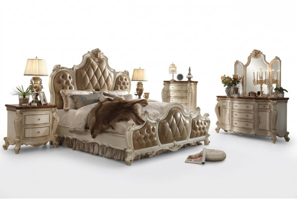 Slaapkamer set Nachtkastjes Bed 5-delig Rococo Barok Antieke Stijl Houten Bed