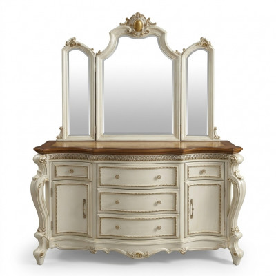 Buffet Dressoir Kommode met Spiegel Handgemaakt Echt Hout Rococo Barok.