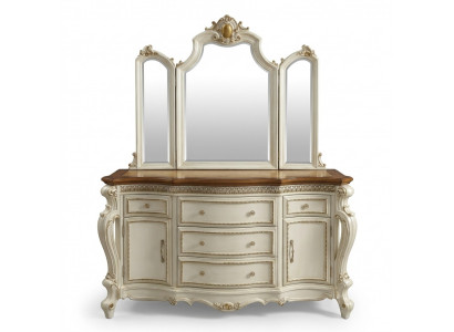 Buffet Dressoir Kommode met Spiegel Handgemaakt Echt Hout Rococo Barok.