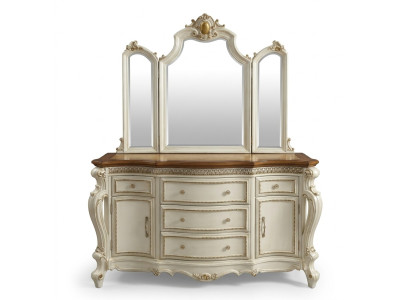 Buffet Dressoir Kommode met Spiegel Handgemaakt Echt Hout Rococo Barok.