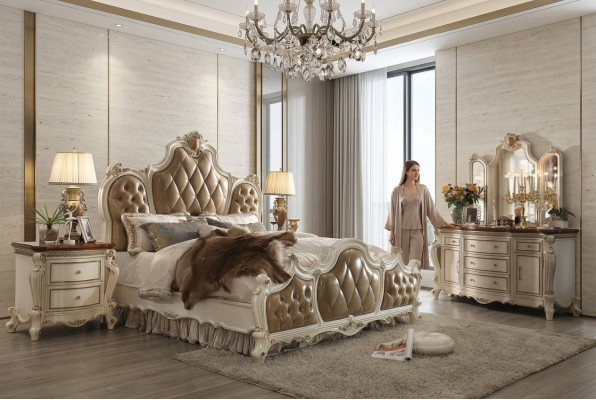 Klassiek bed Tweepersoonsbed Designbed 2x Nachtkastjes Houten bedden Nieuw