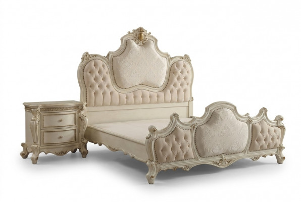Klassiek bed Barok Chesterfield Rococo hotelstijl dubbel leer antiek