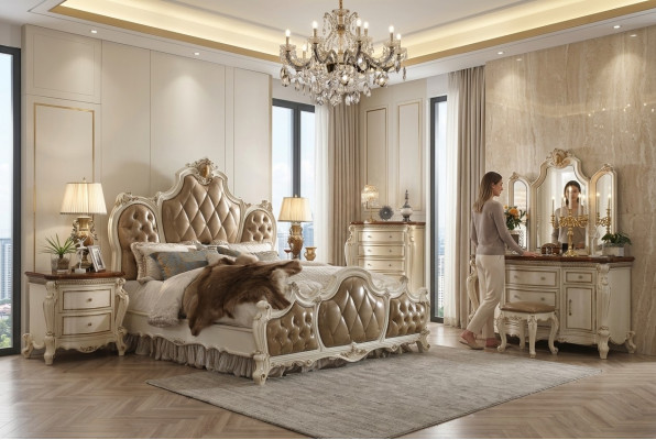 Luxe Chesterfield bedden van leer Koninklijk paleisbed Hotel tweepersoonsbed