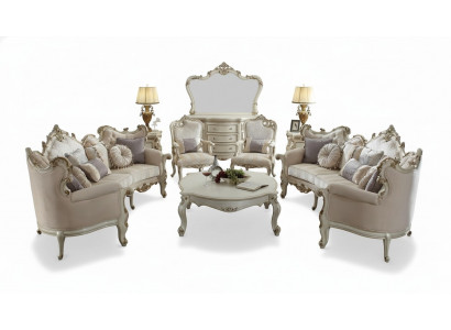 Halfronde vierzits woonkamerbank van textiel met barok en rococo luxueuze sofa.