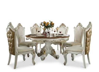 Ronde eettafel van rundhout, klassieke ronde tafels in rococo-barokstijl.