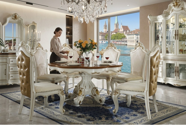 Koninklijke eetkamerset in barok en rococostijl - tafel & 8x Chesterfield-stoelen