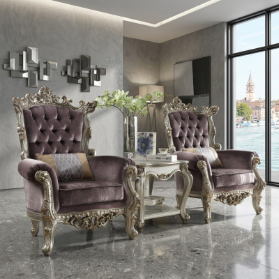 Zetel in antieke stijl, 1 zits, Beige Barok houten troon koninklijke fauteuil.