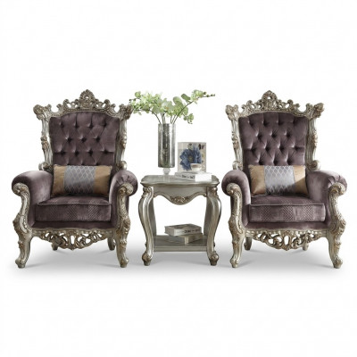 Zetel in antieke stijl, 1 zits, Beige Barok houten troon koninklijke fauteuil.