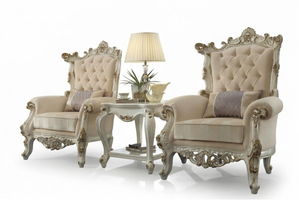 Troonstoel Koninklijke fauteuil 1-zits antieke stijl stoelen Beige hout Barok