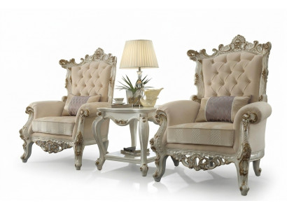 Troonstoel Koninklijke fauteuil 1-zits antieke stijl stoelen Beige hout Barok